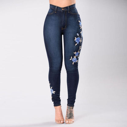 Beautiful Embroidered Jeans For Women's | Dark Blue | GlamzLife