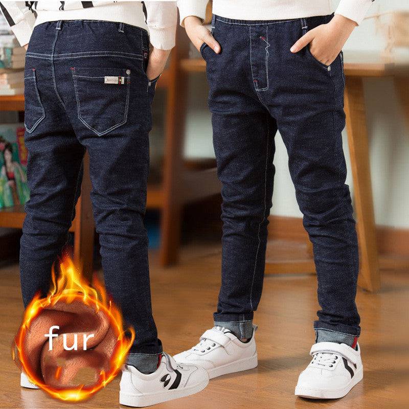 Boy's Solid Color Denim Fleece Jeans GlamzLife