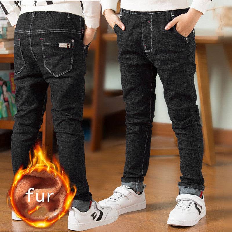Boy's Solid Color Denim Fleece Jeans | GlamzLife