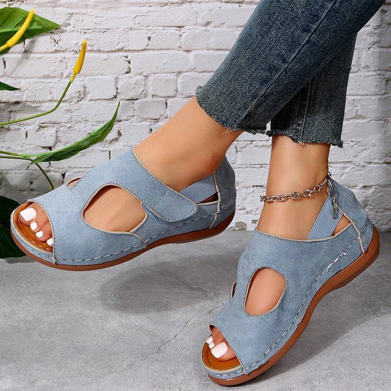 Casual Sandals Summer Shoes For Women Low Heels Velcro Shoes | GlamzLife