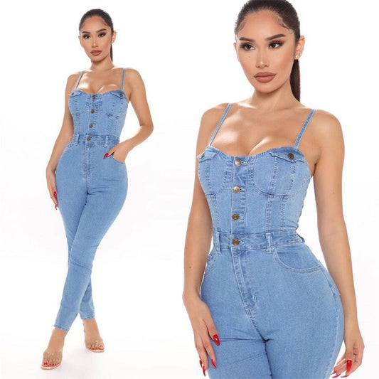 Casual Women's High Waist Trendy Denim Jumpsuit | GlamzLife