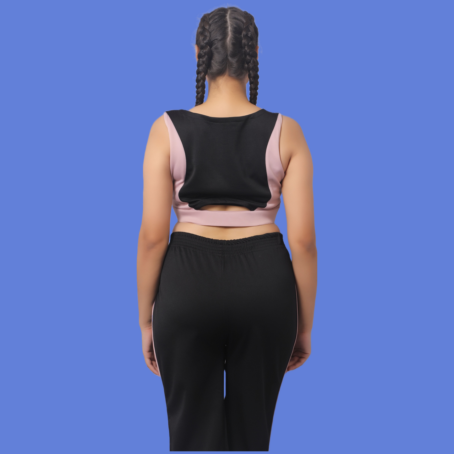 Classy Color Block Crop Top With Side Slit Bottom Gym Wear | GlamzLife