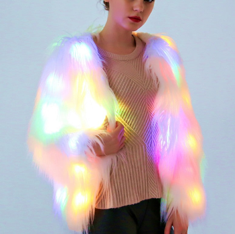 Color Block LED Fur Jacket For Women s GlamzLife
