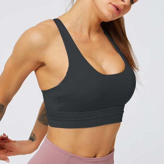 Cross Belt Sports Padded Bra | Black | GlamzLife