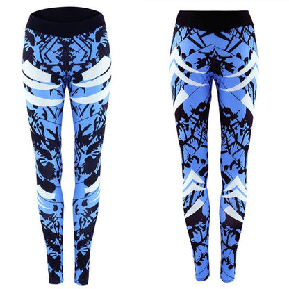 Dark Blue Printed Tight Gym Leggings | | GlamzLife