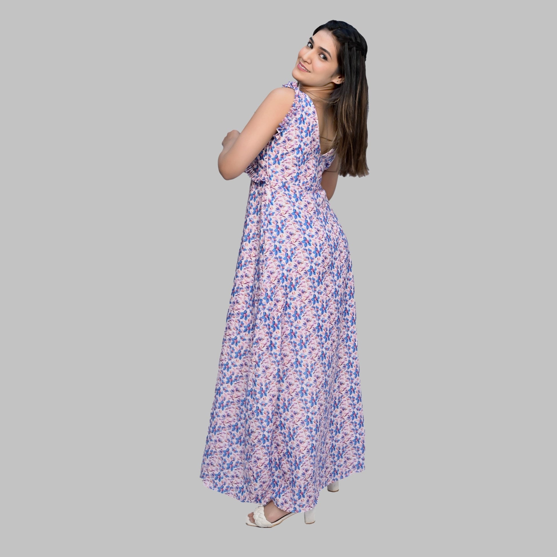 Delightful Flower Printed Long Gown GlamzLife