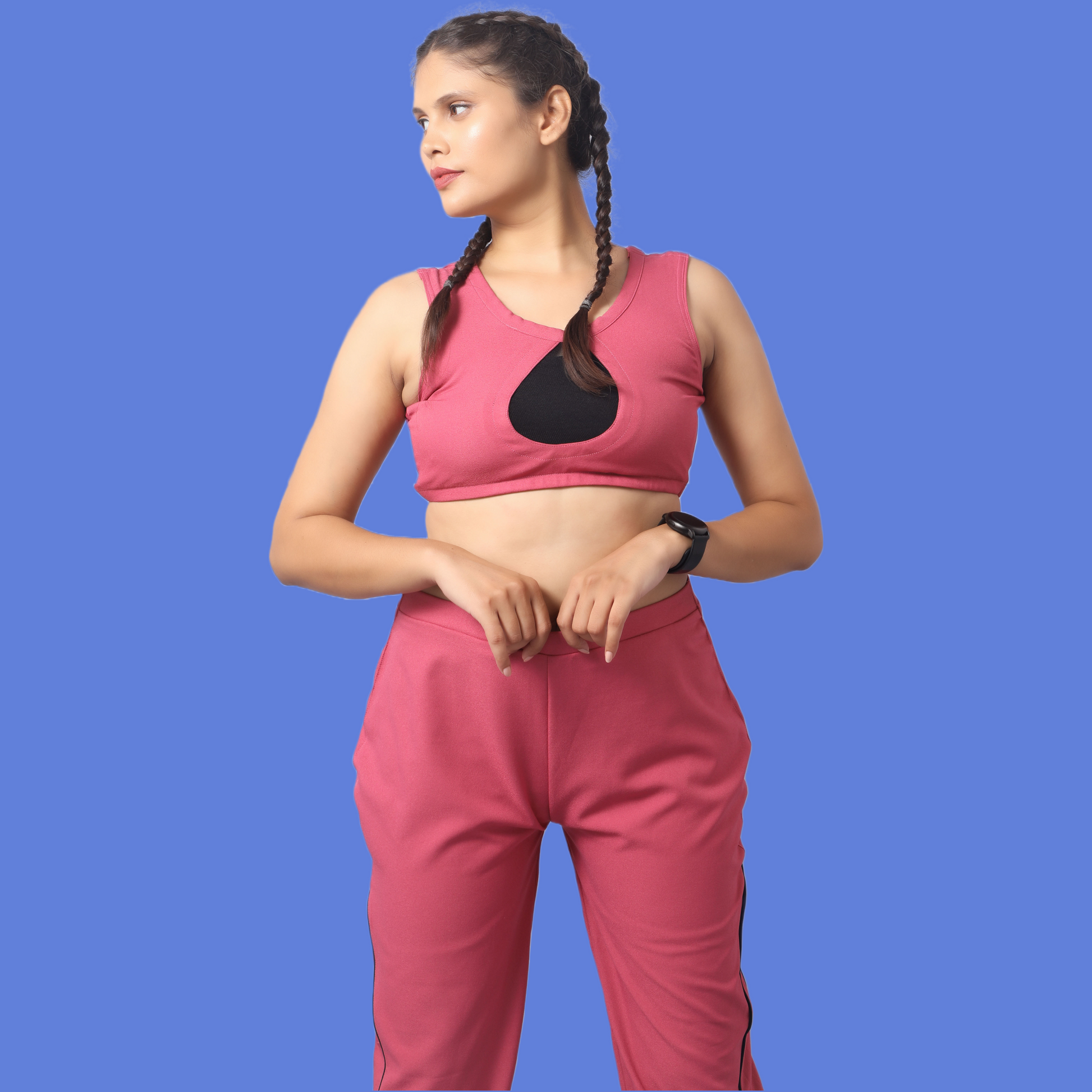 Drawstring Blush Pink Color Gym Suit | GlamzLife