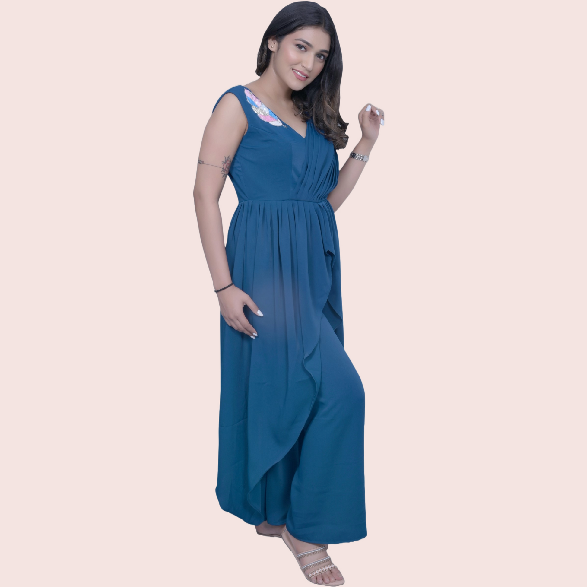 Elegant Blue Color Party Wear Patch Work Jumpsuit | | GlamzLife