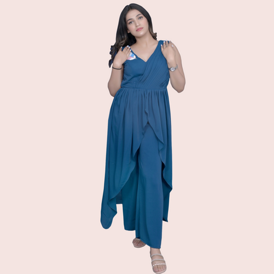 Elegant Blue Color Party Wear Patch Work Jumpsuit | Blue | GlamzLife