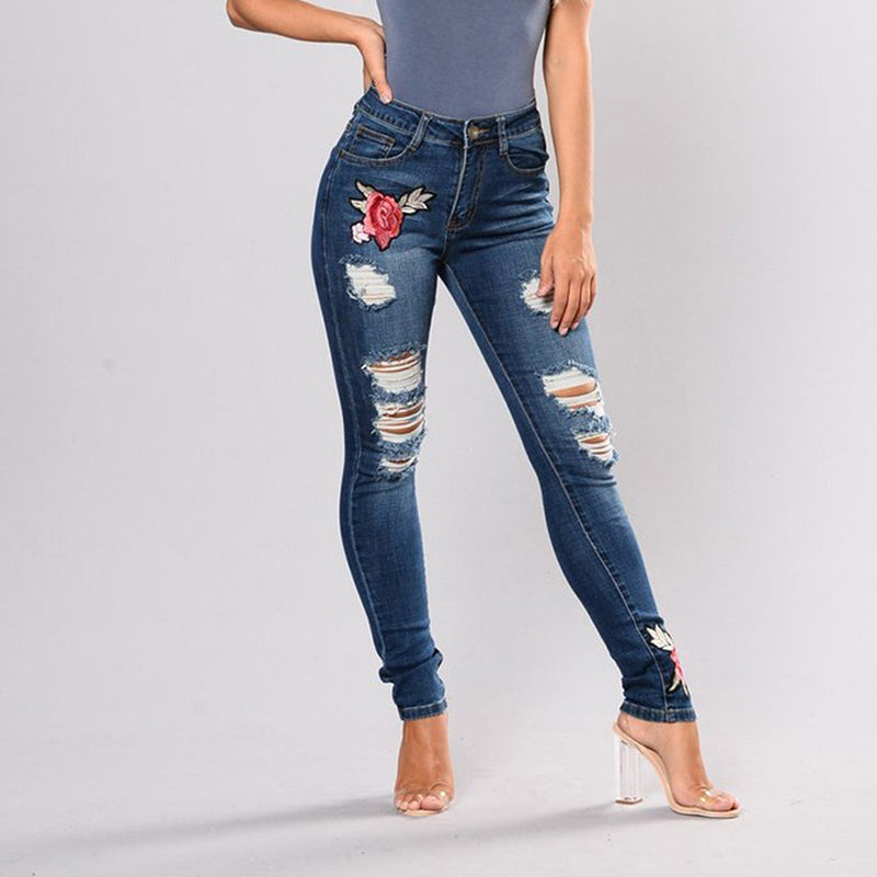 Embroidered Stretchable Jeans For Women's | Blue | GlamzLife
