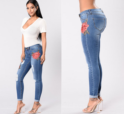 Embroidered Stretchable Jeans For Women's | | GlamzLife