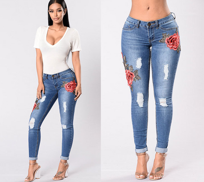 Embroidered Stretchable Jeans For Women's | | GlamzLife