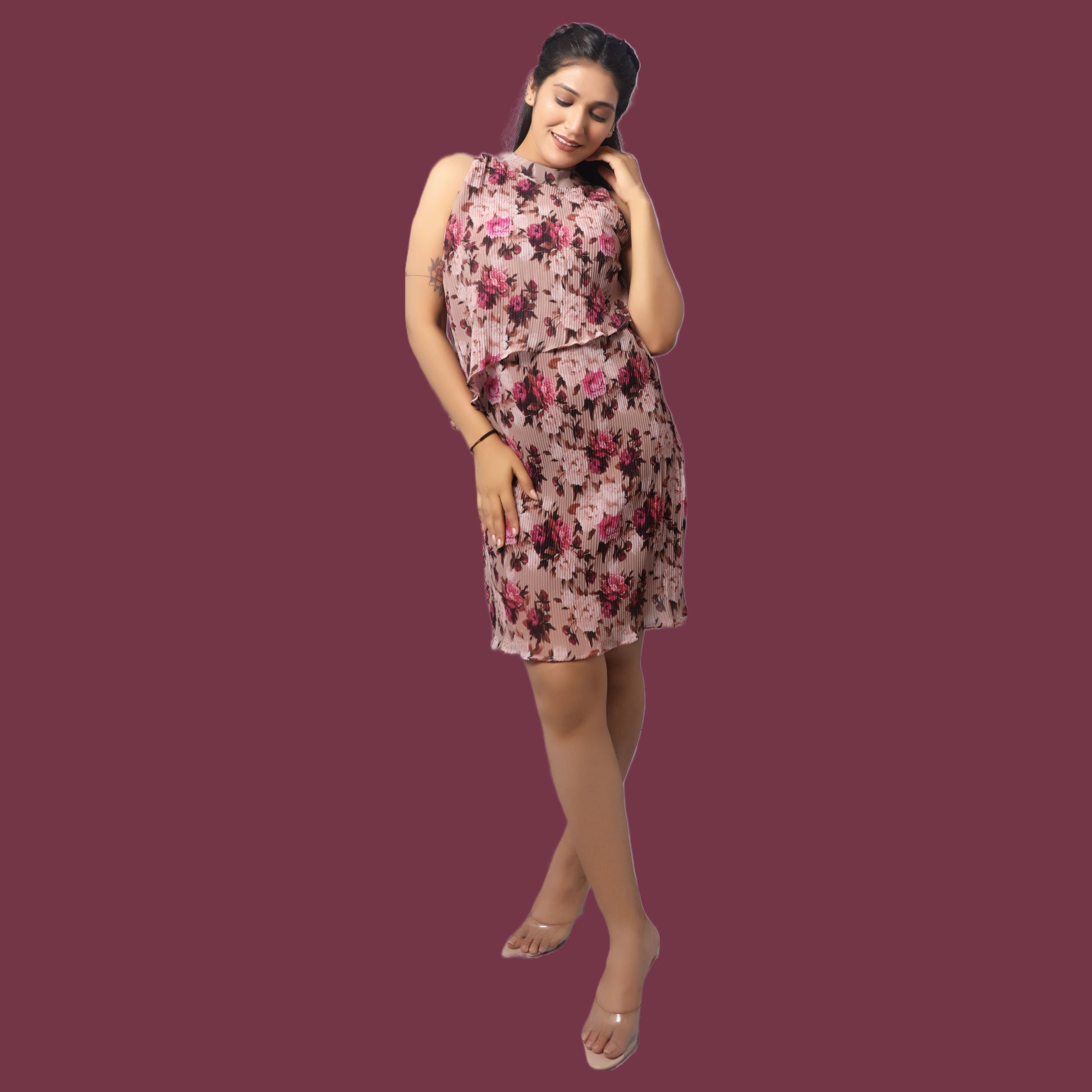 Floral One Piece Dress With Cape GlamzLife