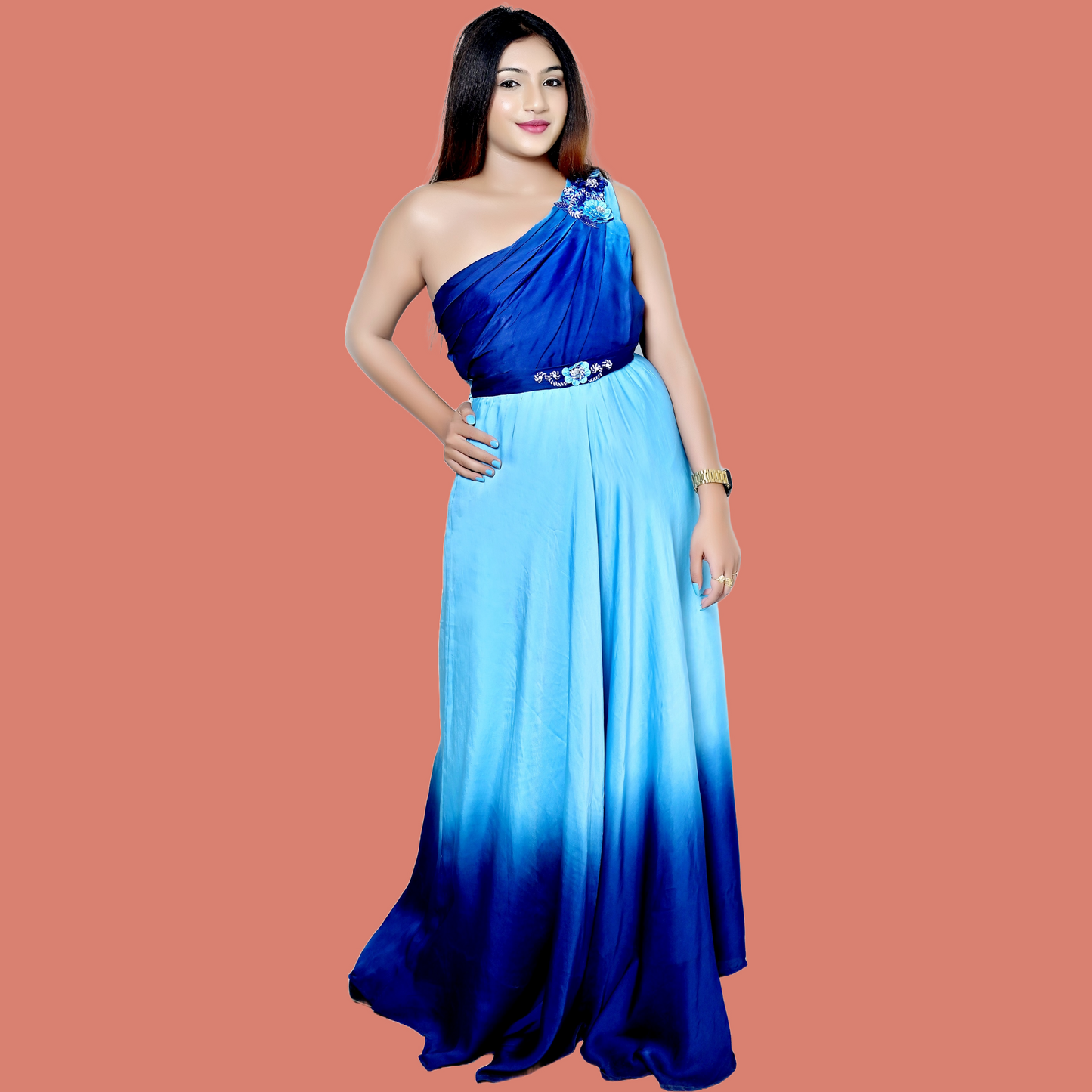 Flow Dye Gown with Drape and Handwork | | GlamzLife