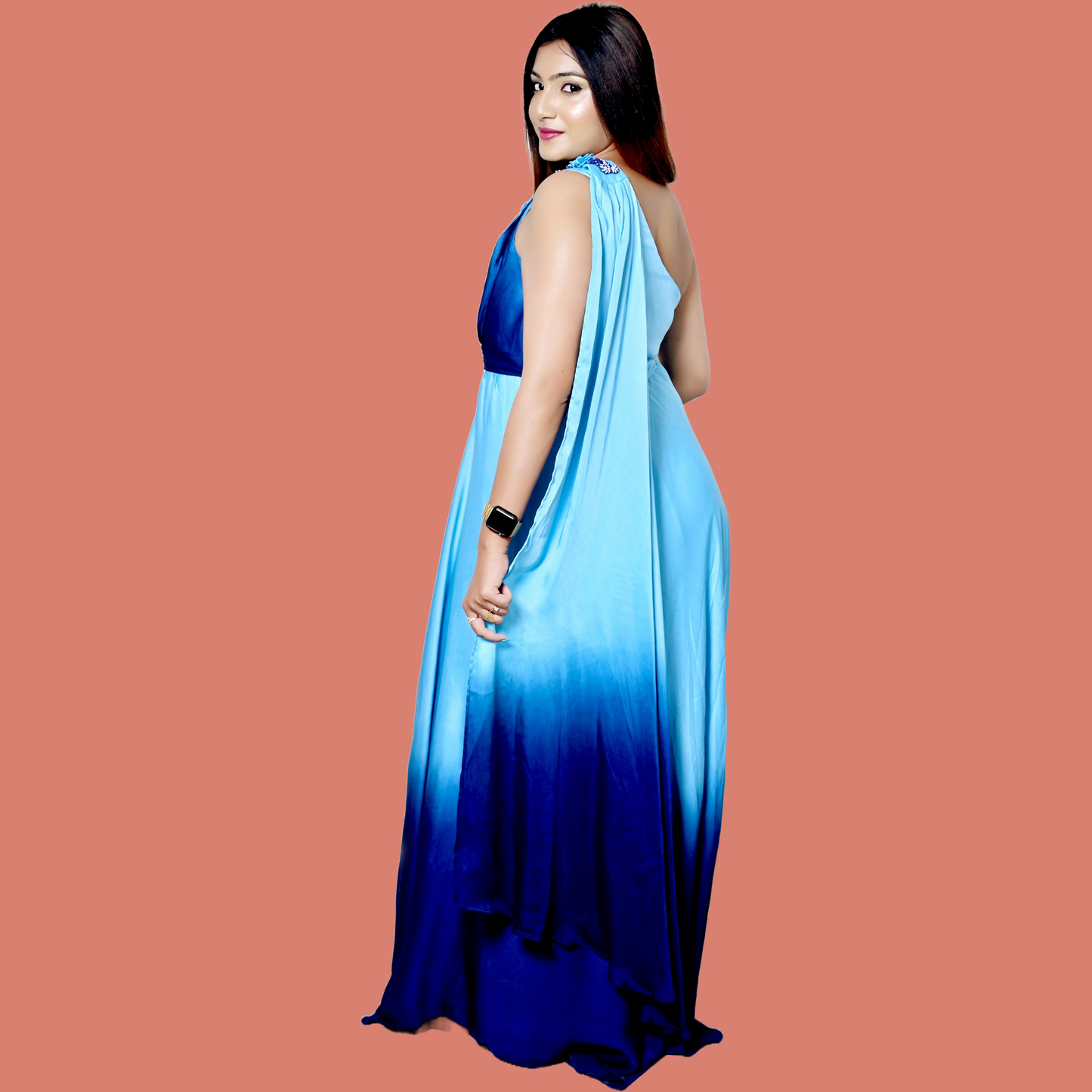 Flow Dye Gown with Drape and Handwork | | GlamzLife