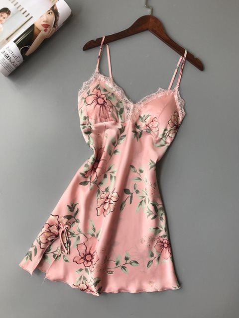 Flower Printed Silk Satin Short Dress | Pink | GlamzLife