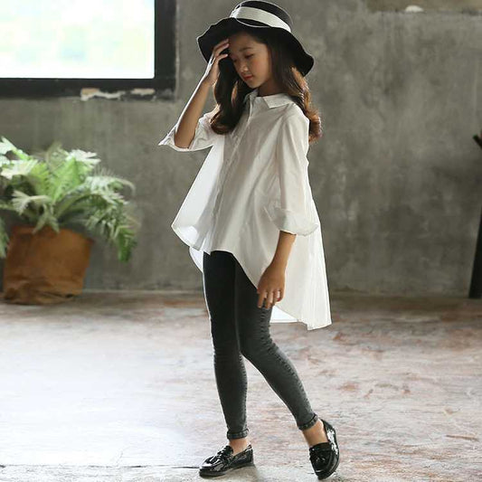 Girl's Solid Color Loose Fashionable Shirt | GlamzLife