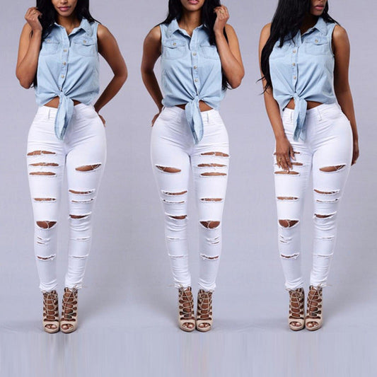 High Quality Casual High Waist Skinny Jeans | White | GlamzLife