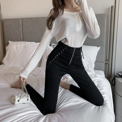 High Waist Slim Skinny Cropped Pencil Pants | Black | GlamzLife