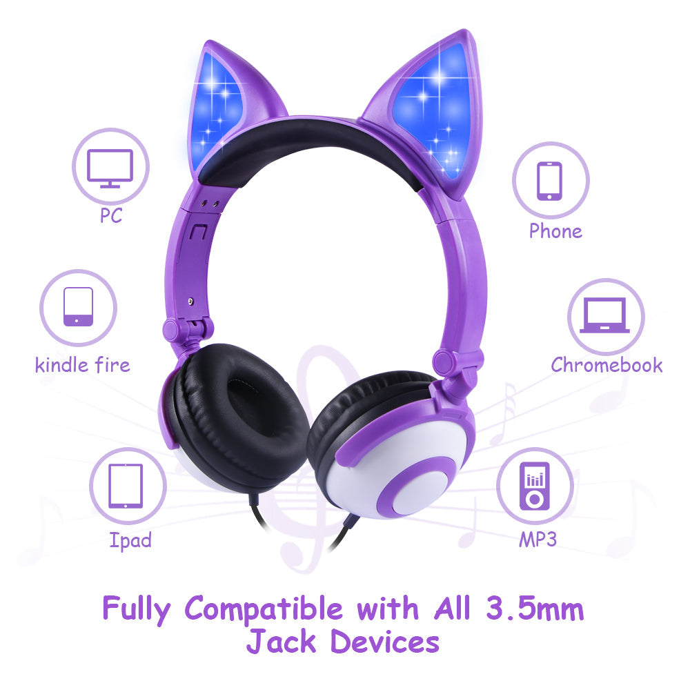 LED flashing cat ear headphones GlamzLife