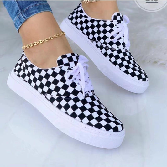 Lace-up Flats Shoes Print Canvas Fashion Walking Sneakers Women | GlamzLife