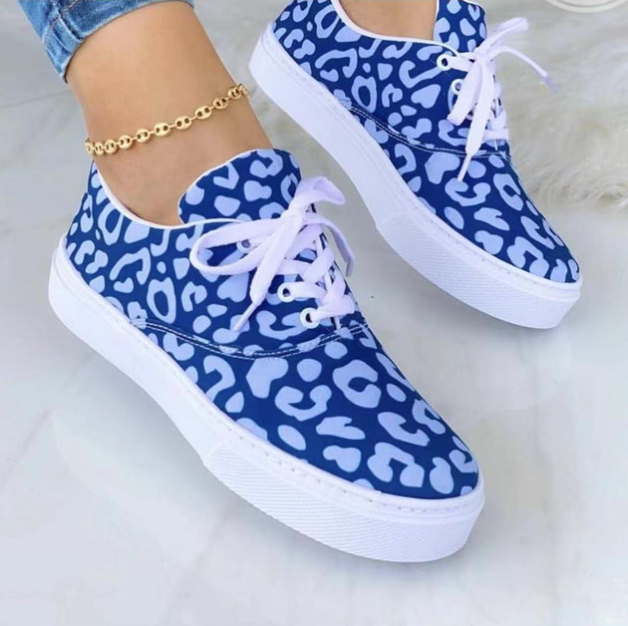 Lace-up Flats Shoes Print Canvas Fashion Walking Sneakers Women | GlamzLife