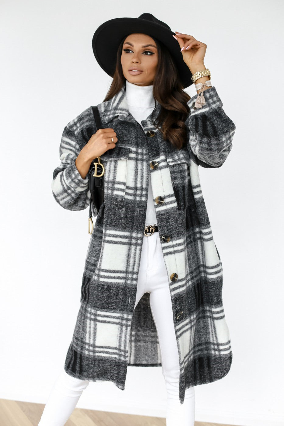 Lapel Casual Warm Plaid Long Woolen Coat | | GlamzLife