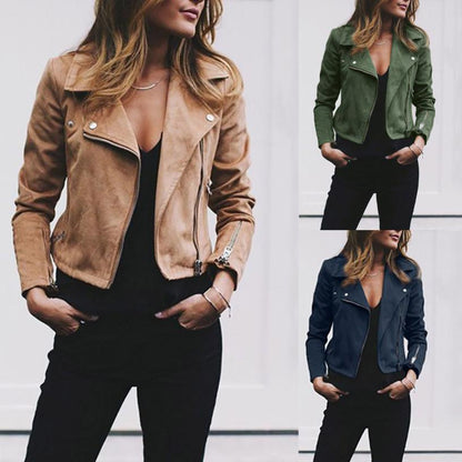 Lapel & Diagonal Zipper Short Jacket For Women's | | GlamzLife