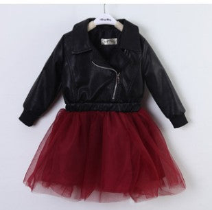 Leather Jacket With Short Sequins Princess Dress | GlamzLife