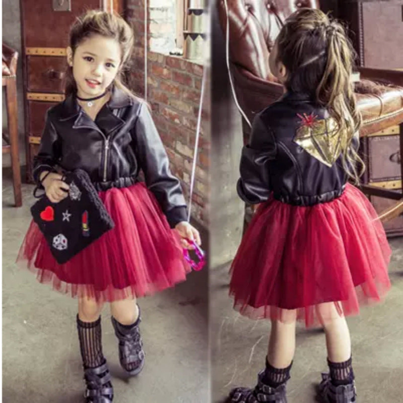 Leather Jacket With Short Sequins Princess Dress | GlamzLife