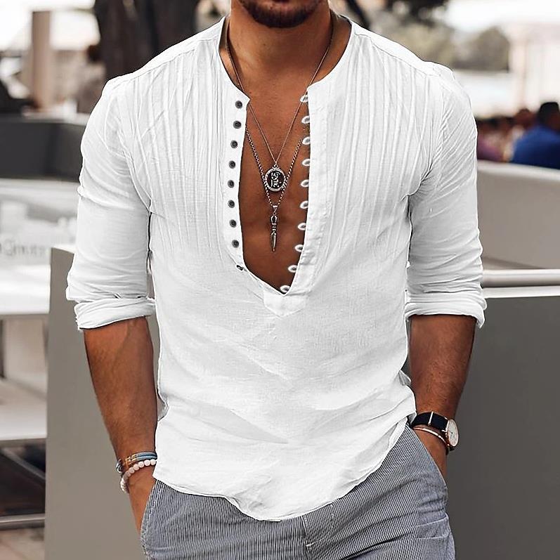 Men's Casual Cotton Round Neck Shirt | GlamzLife