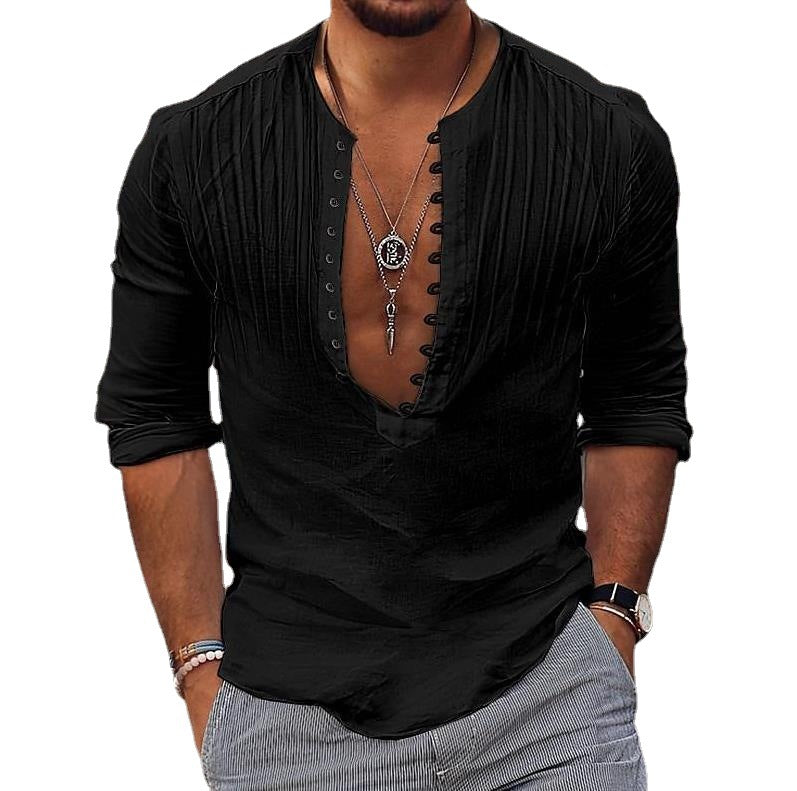 Men's Casual Cotton Round Neck Shirt | GlamzLife