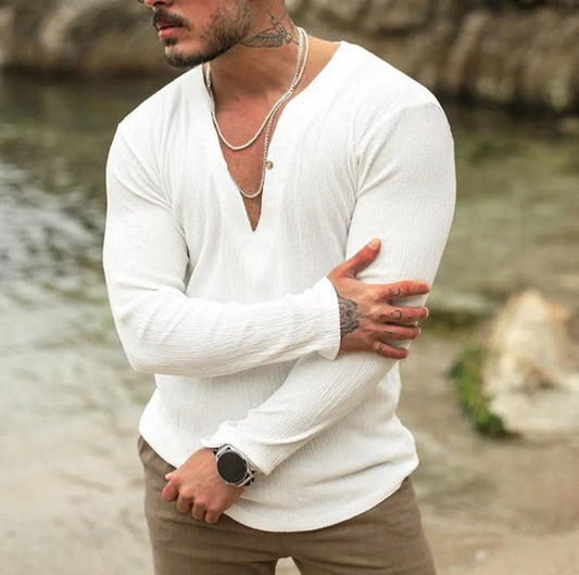 Men's Casual Loose Solid Color Stretch Shirt | GlamzLife