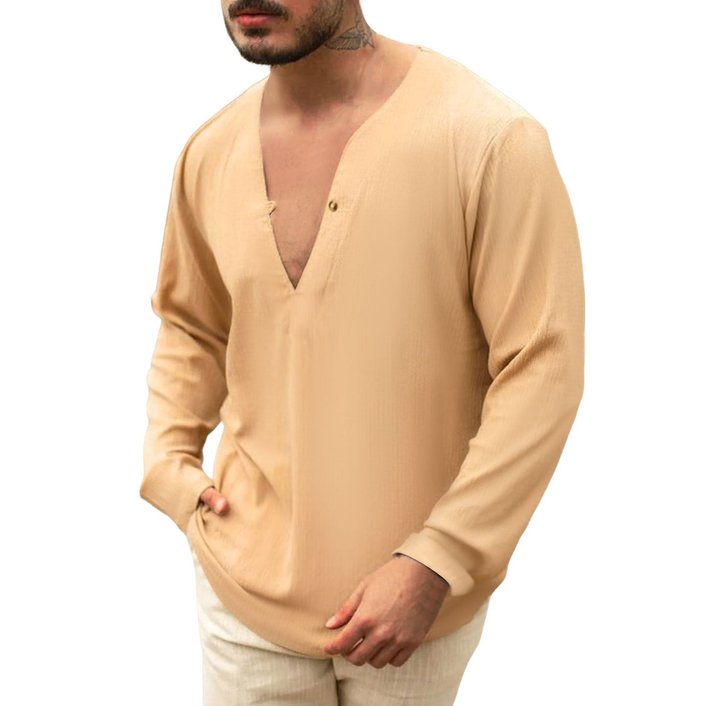 Men's Casual Loose Solid Color Stretch Shirt GlamzLife