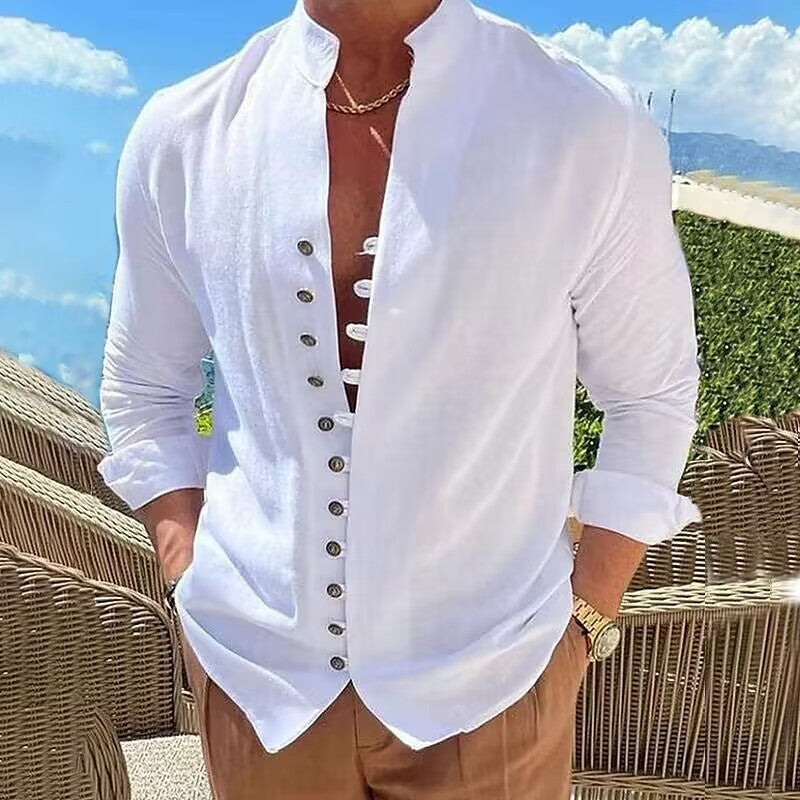 Men's Fashionable Casual Loose Cotton Long Sleeve Shirt GlamzLife