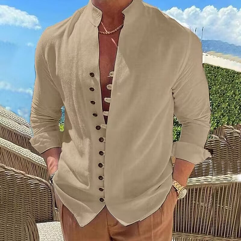 Men's Fashionable Casual Loose Cotton Long Sleeve Shirt GlamzLife