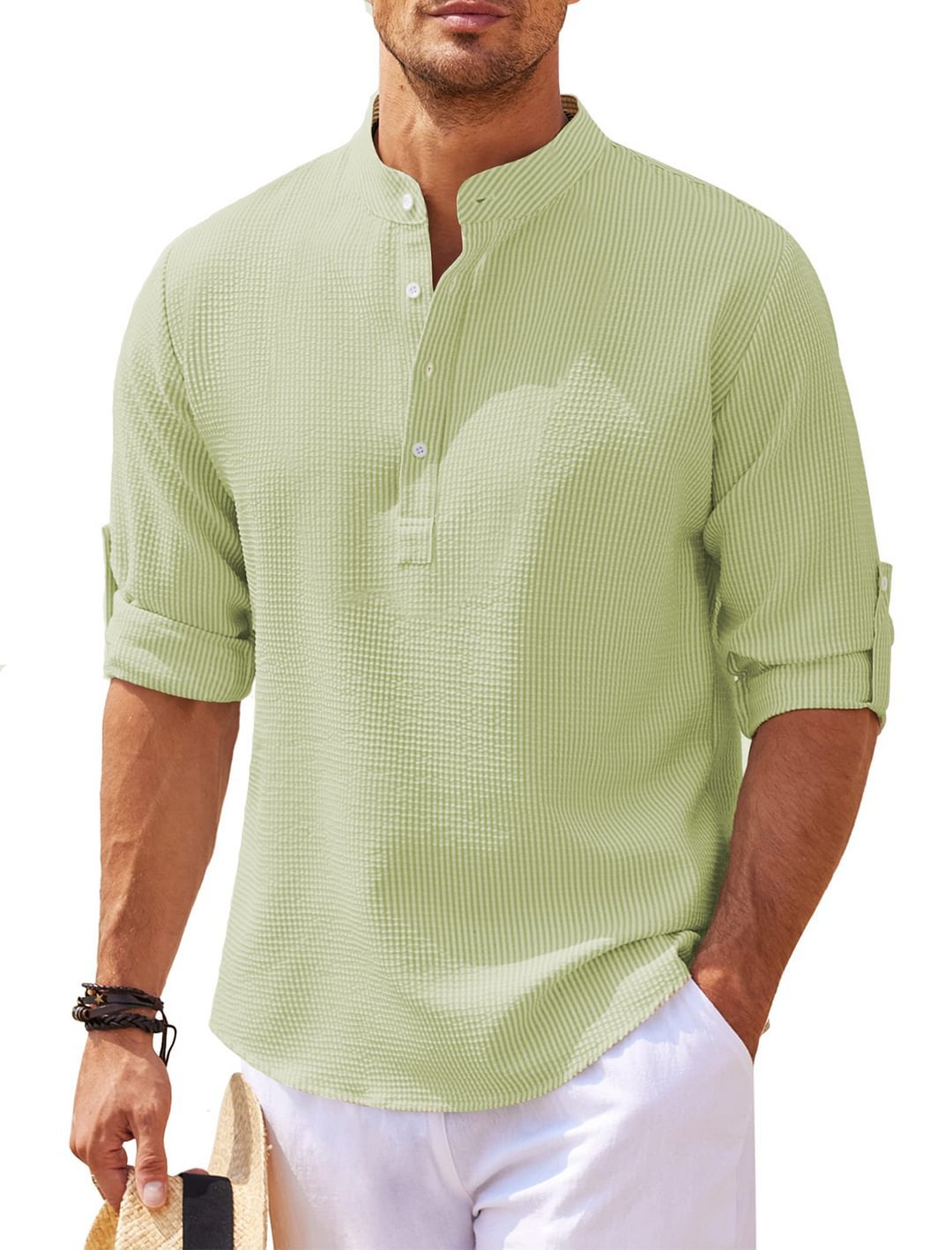 Men's Long Sleeve Stand Collar Solid Color Shirt GlamzLife