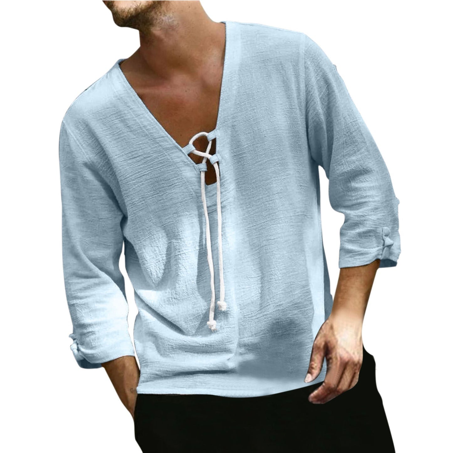 Men's Solid Color Fashionable Casual Hemp Drawstring Shirt GlamzLife