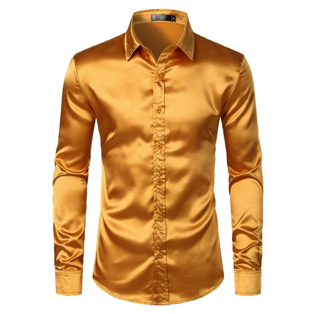 Men's Solid Color Plain Satin Shirt GlamzLife