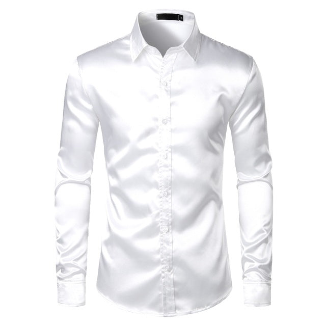 Men's Solid Color Plain Satin Shirt GlamzLife