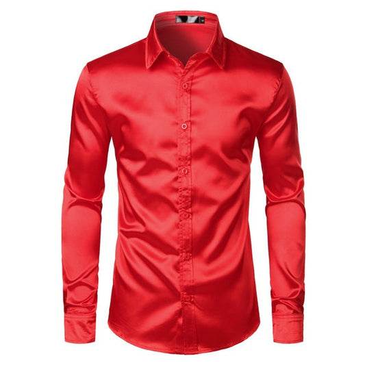 Men's Solid Color Plain Satin Shirt | GlamzLife