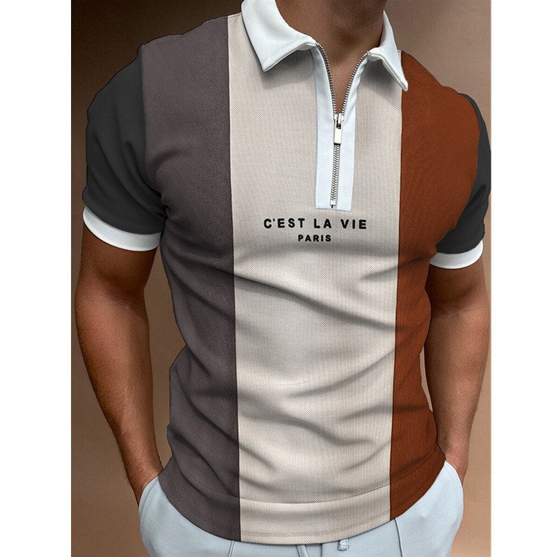 Men's Striped Printed Short Sleeve Lapel Shirt GlamzLife
