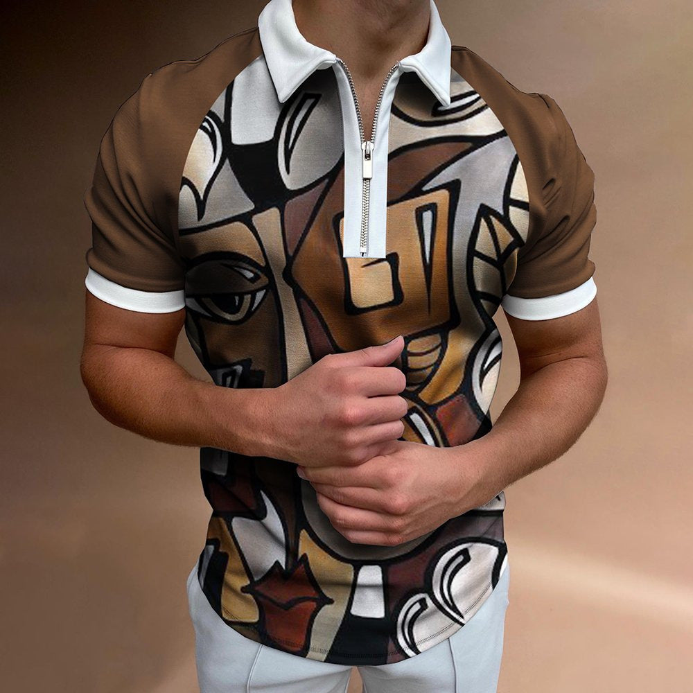 Men's Striped Printed Short Sleeve Lapel Shirt GlamzLife