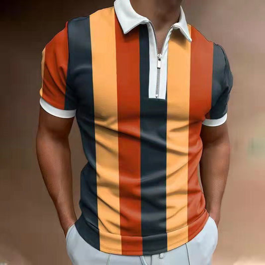 Men's Striped Printed Short Sleeve Lapel Shirt | GlamzLife