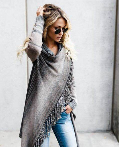 Mid Length Slim Fringe Striped Sweater Coat | | GlamzLife