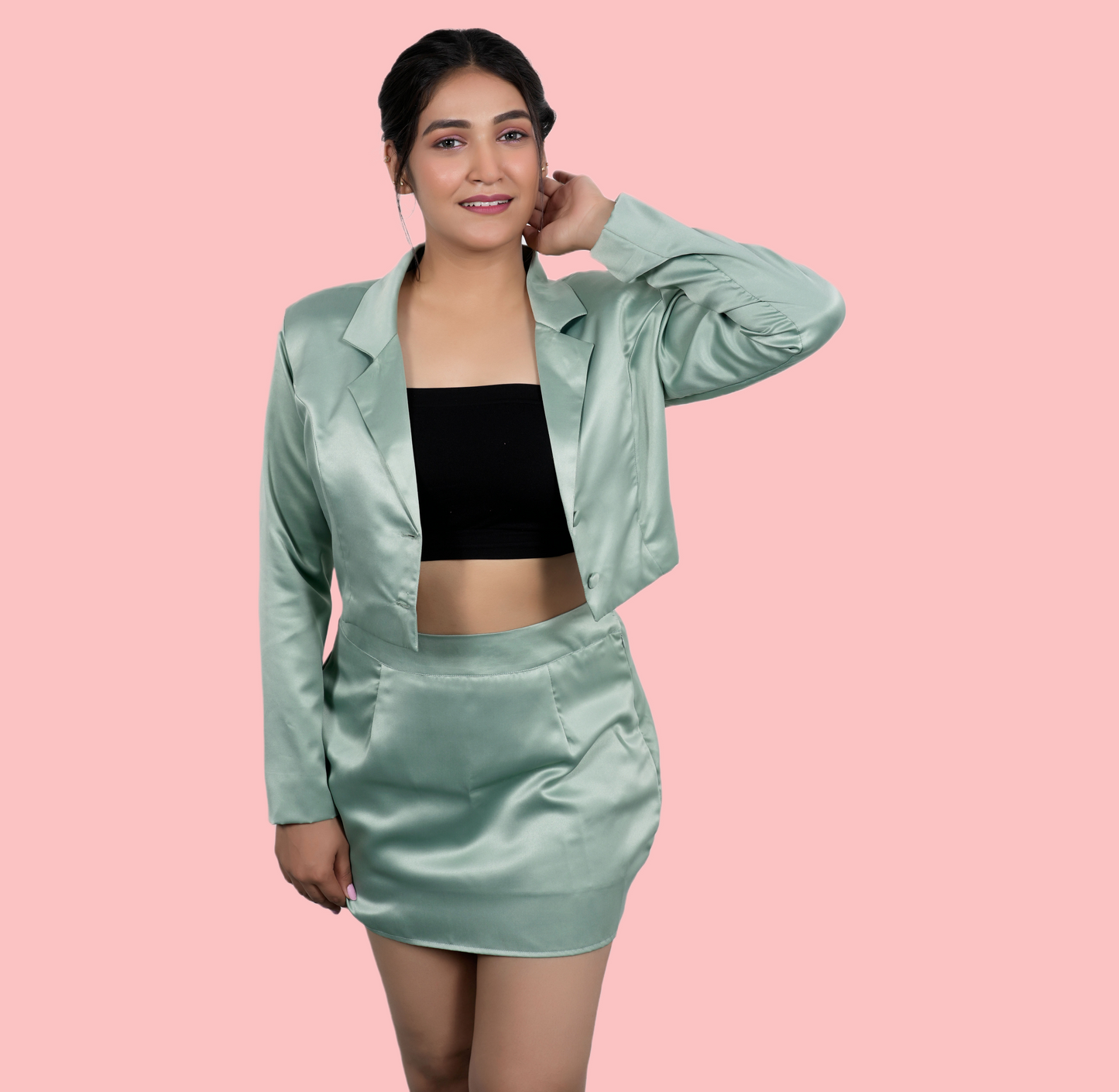 Party Wear V-Neck Cropped Blazer & High Waist Mini Skirt GlamzLife