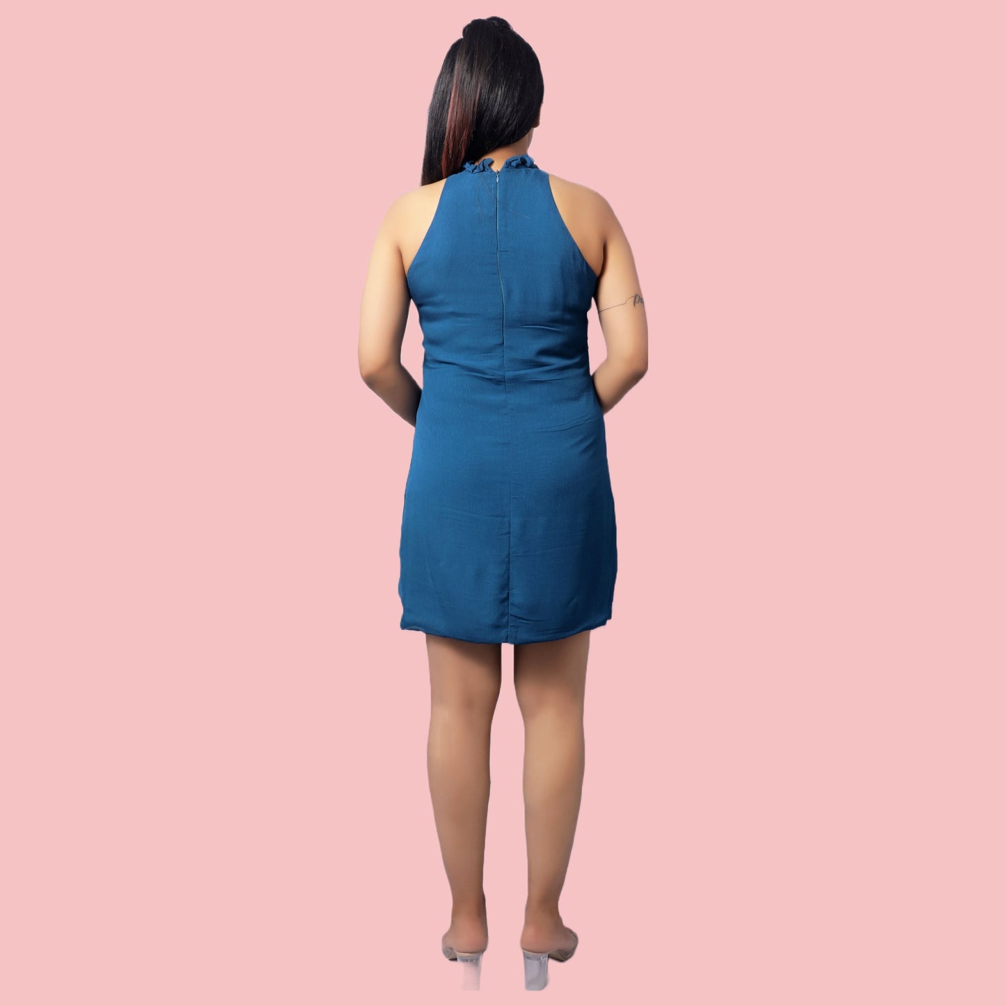 Peacock Blue Solid Mini Dress | GlamzLife