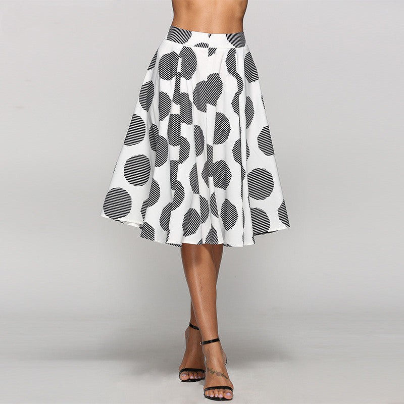 Polka Dot Round Slim Fit Mid-Length Skirt | Black | GlamzLife