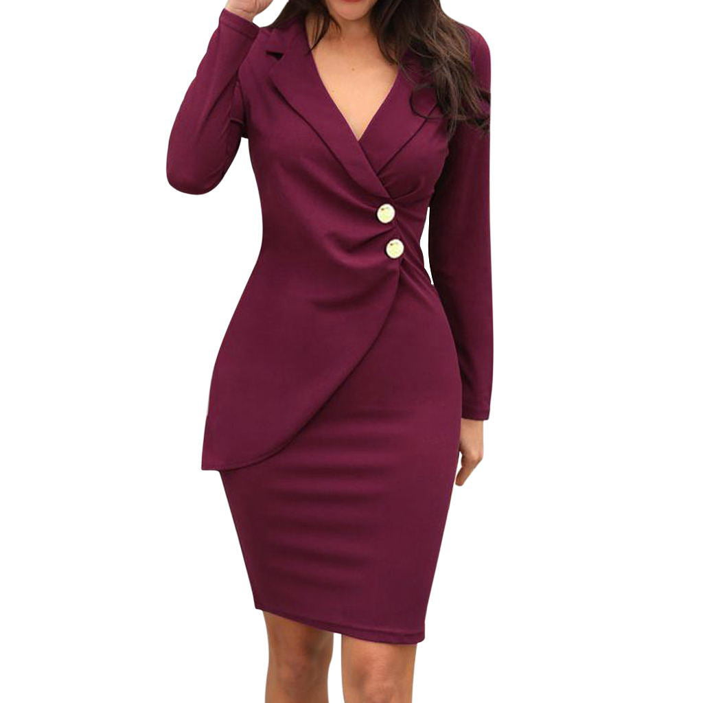 Polo Collar Long Sleeve Mid Skirt Dress | GlamzLife