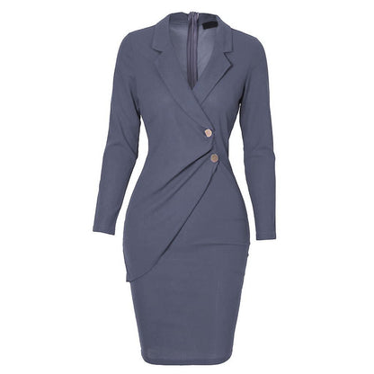 Polo Collar Long Sleeve Mid Skirt Dress GlamzLife
